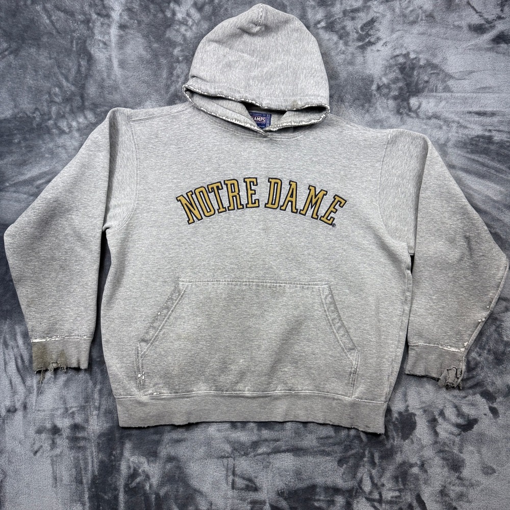 Champs Hoodie Mens Large Gray Notre Dame Fighting Irish Distressed Vintage Sport